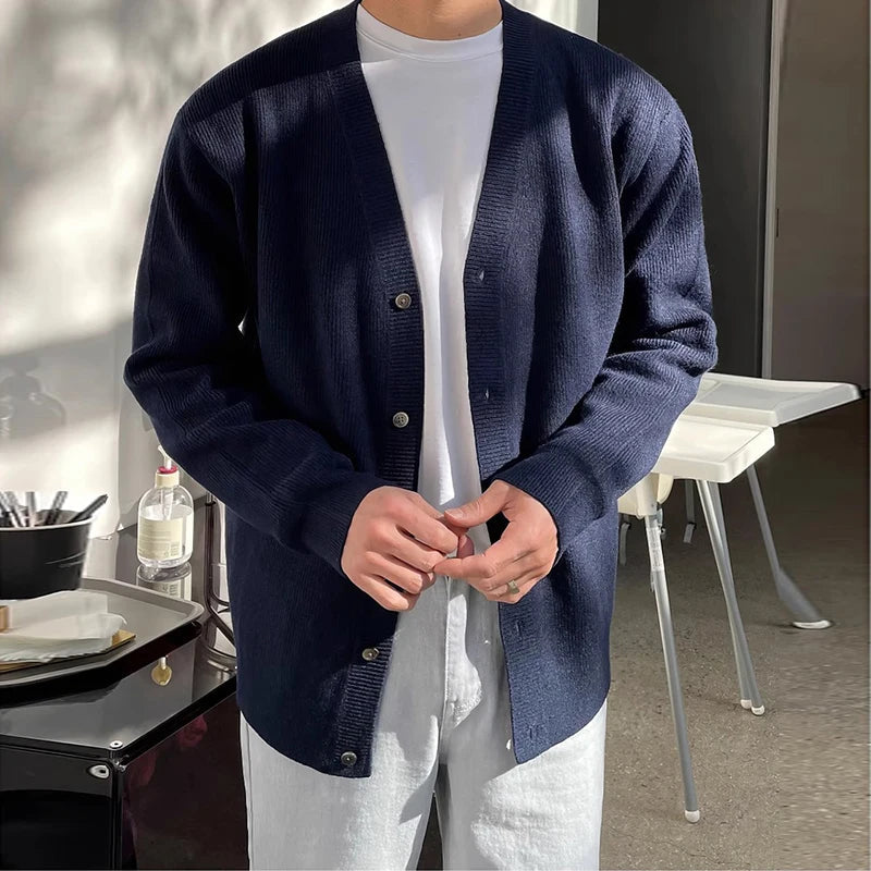Autumn Fashion Men Luxury Knitted Sweater Coats Trendy Korean Popular V Neck Long Sleeve Cardigan Jacket Casual Stylish Knitwear voguable