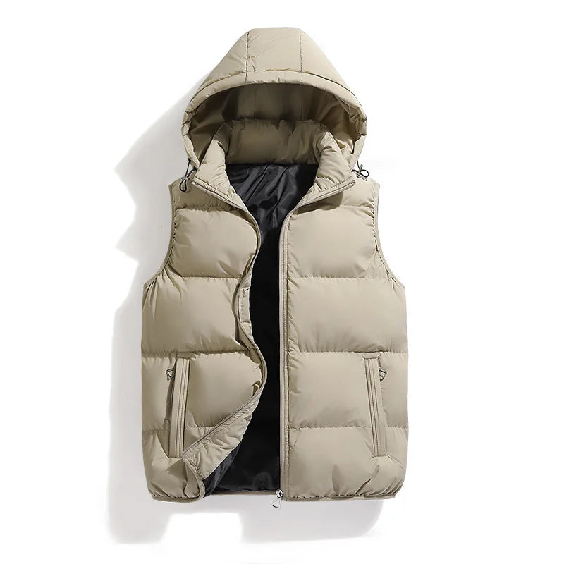 Autumn Winter Men's Vest Jacket Waterproof Warm Sleeveless Vests Men Jacket Fashion Hooded Casual Vest Mens Thicken Waistcoat voguable
