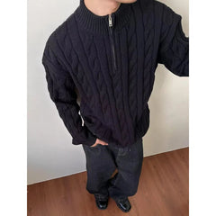 Winter Sweater Men Warm Fashion Casual Zipper Knitted Pullover Men Korean Loose Long Sleeved Sweater Mens Jumper Clothes M-2XL voguable