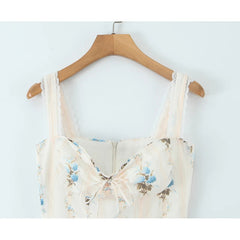 New Fashion Women Floral Print A-line Midi Elegant Party Dresses Sexy Wide Straps Lace Spliced Holiday Summer Dress voguable