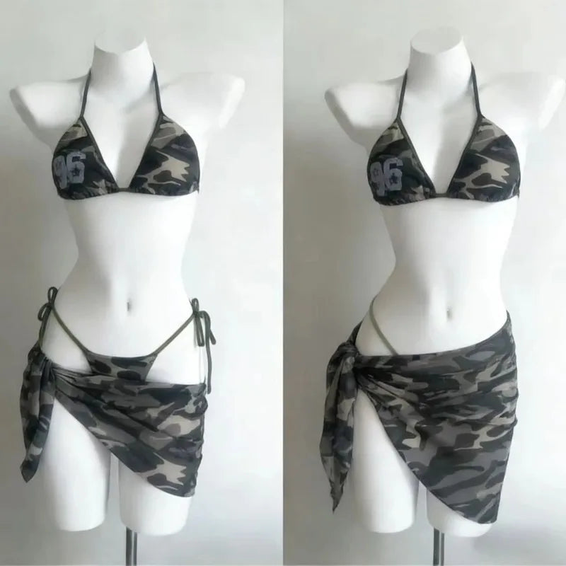Voguable  Fairy Sweet High Waist 4-Piece Split Bikini Set For Women Print Trendy Swimwear Chic Beach Vacation Summer Party Fashion voguable
