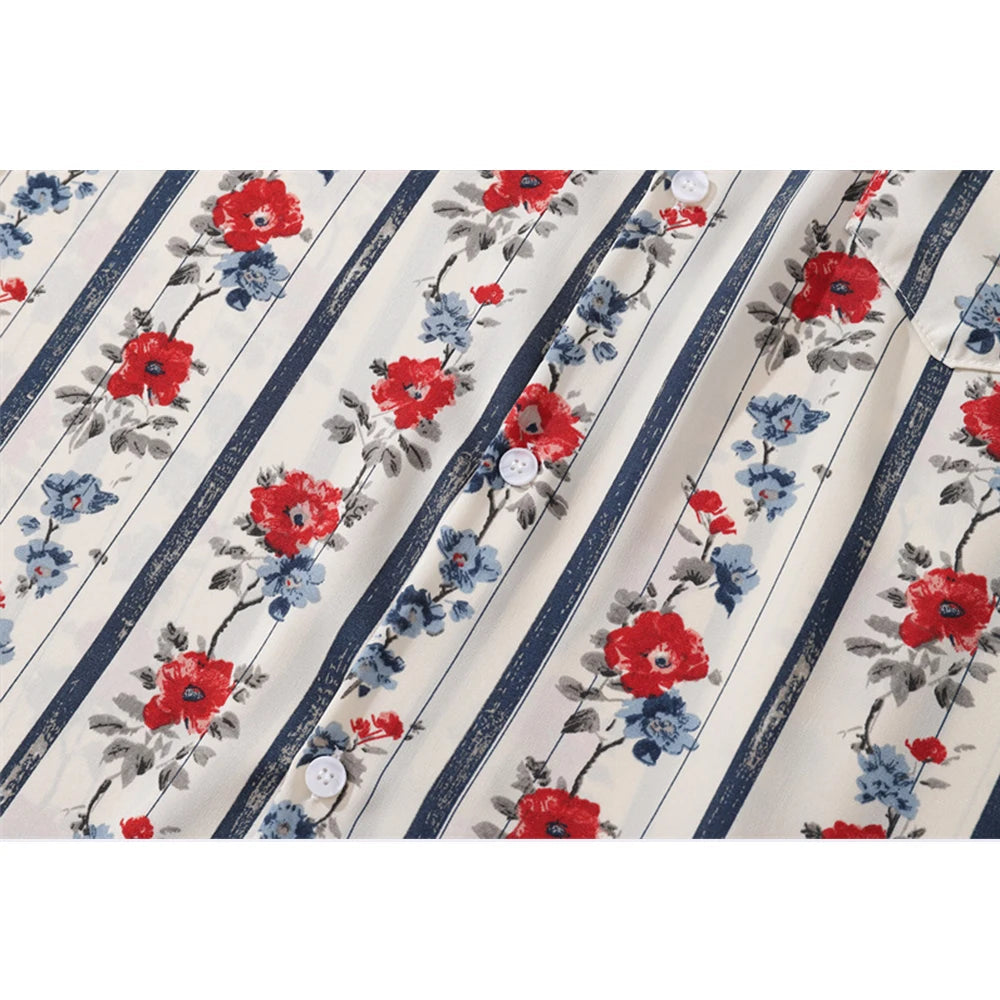 Striped Flower Tropic Hawaiian Shirts for Men Summer Retro Shirt Unisex Clothing voguable