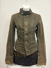 Voguable  Retro Y2K Tight Fitting Women's Back Strap Slim Fit Khaki Stand Up Collar Workwear Dark Washed Jacket voguable