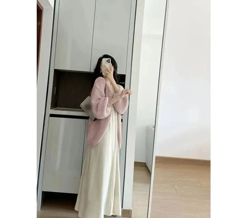 Lazy Wind Retro Cardigan Women Casual Loose Long Sleeve Korean Knitted Sweaters Coats Vintage Fall Winter Simple Solid Tops New voguable