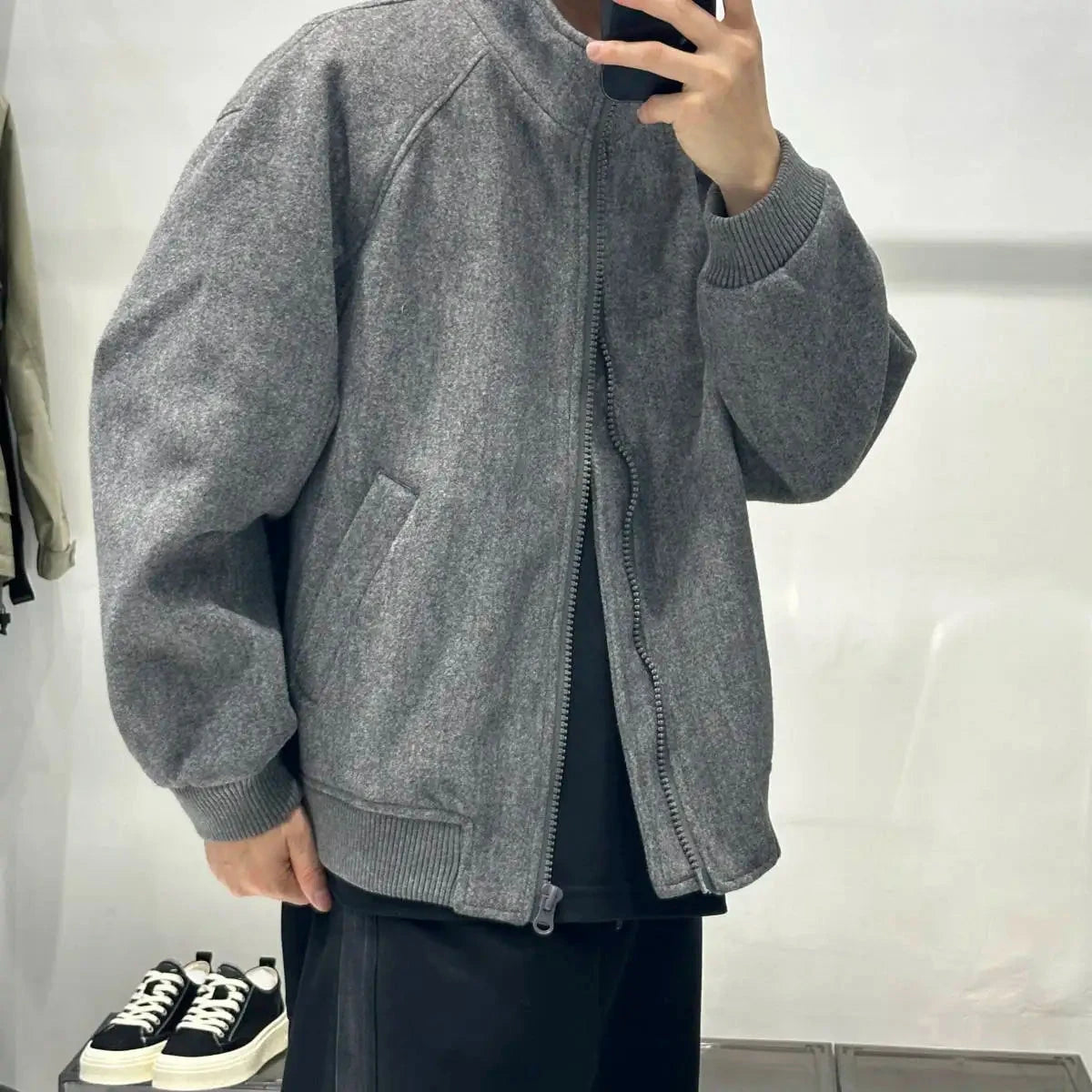 Korean Casual Sweatshirt Jacket Spring Autumn Winter Wear Cityboy Stand Collar Woolen Jacket Men Women Loose Solid Zipper Coat voguable