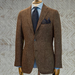 Men's Suit Brown Blazer Prom Tuxedos Herringbone Wool Tweed Single Breasted Formal Bussiness Jacket for Wedding（Only Coat） voguable