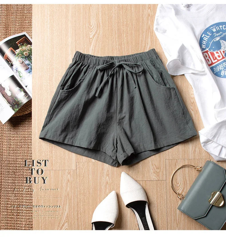 Casual Linen Shorts Women Gym Workout Shorts Cotton Short Pants High Waisted Black Ladies Short Femme Women Shorts Sport Femme voguable