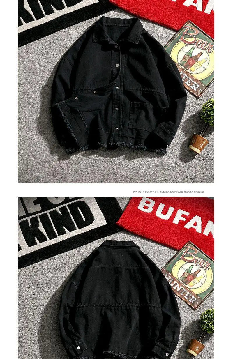 Japanese Cargo Retro Jacket Men 2025 Spring Loose Large Size Army Green Denim Jacket Preppy Trendy High-end Simple Jacket Chic voguable