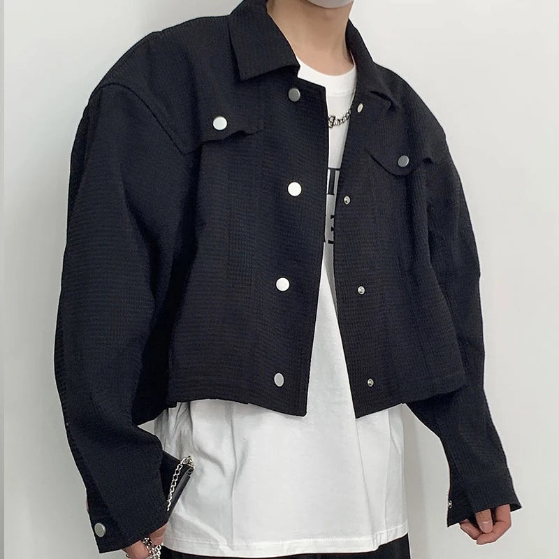 Spring Clothing Men's Leisure Short Jacket Streetwear Solid Color Button-down Collar Korean Harajuku Long Sleeve Luxury Coats voguable