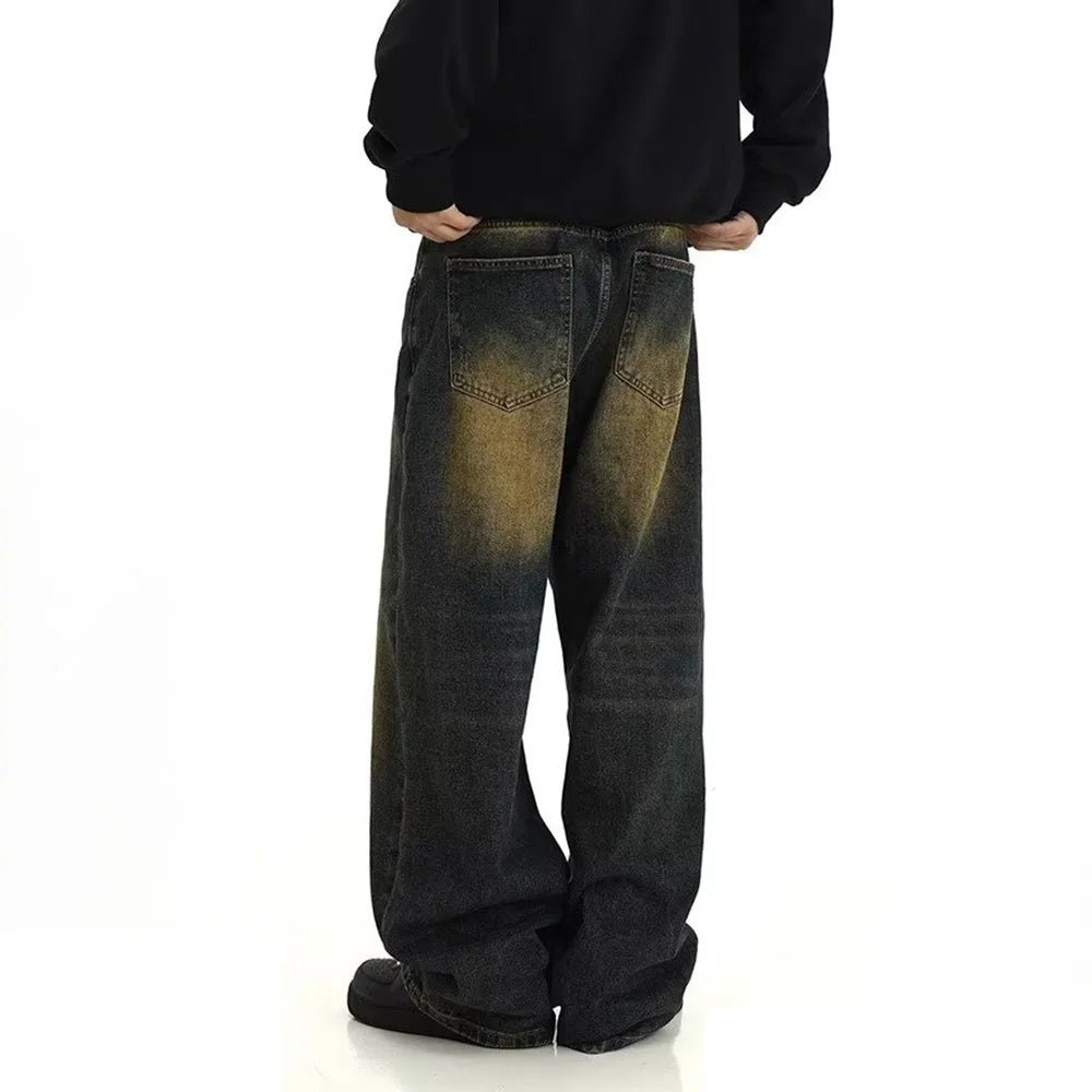 Mens Retro Casual Washed Jeans Personality American Streetwear Straight Versatile Trouser Fashion Men'S Clothing Jeans Summer voguable