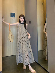 Woman Dress Sleeveless Polka Dot Bandage Halter Ruffles Stand Collar Loose Sweet Elegant Dresses Female Casual voguable
