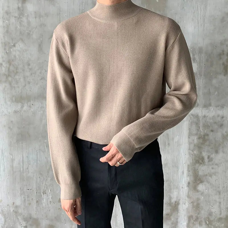 2023 Autumn and Winter New Men Clothes Half Turtleneck Knitted Sweater Men Loose Korean Fashion Solid Color Bottoming Sweaters voguable