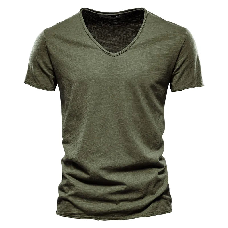 Men T-shirt V-neck Fashion Design Slim Fit Soild T-shirts Male Tops Tees Short Sleeve T Shirt For Men voguable