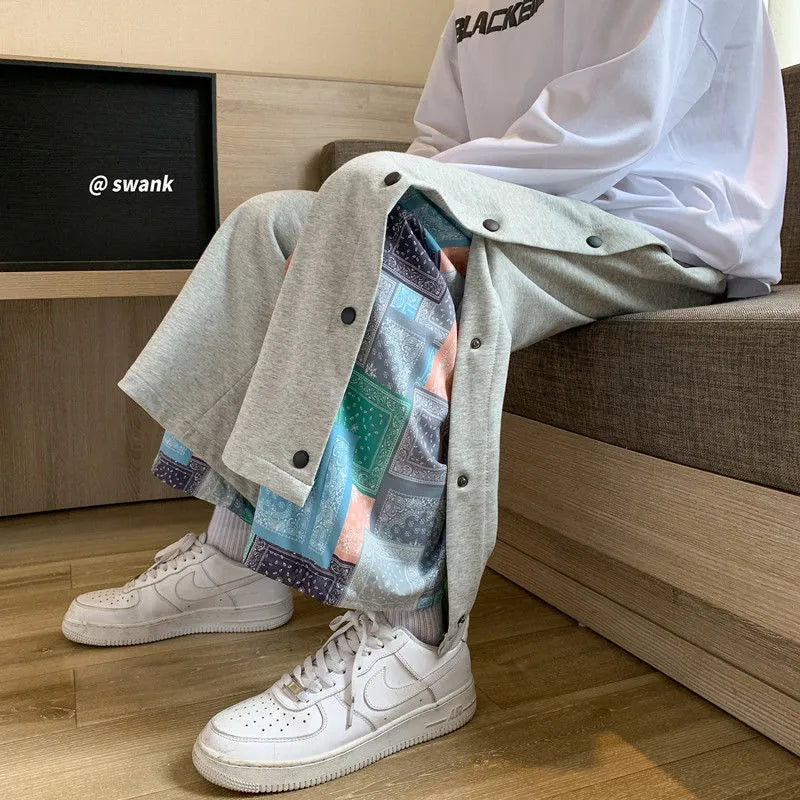 Harajuku Casual Wide Pants Men Streetwear Patchwork Sweatpants Spring Autumn Fashion Ankle-length Trousers For Men voguable