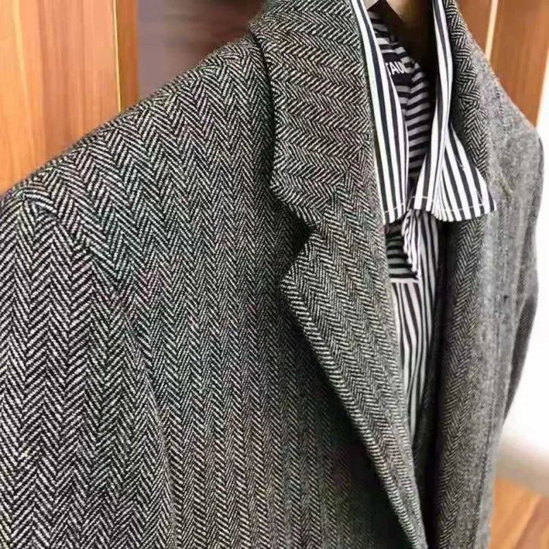 Voguable  Peaky Blinders Men's 3-Piece Suit Vintage Plaid Autumn/Winter Heavyweight New Style Jacket+Vest+Pants Slim Fit Formal Suit voguable