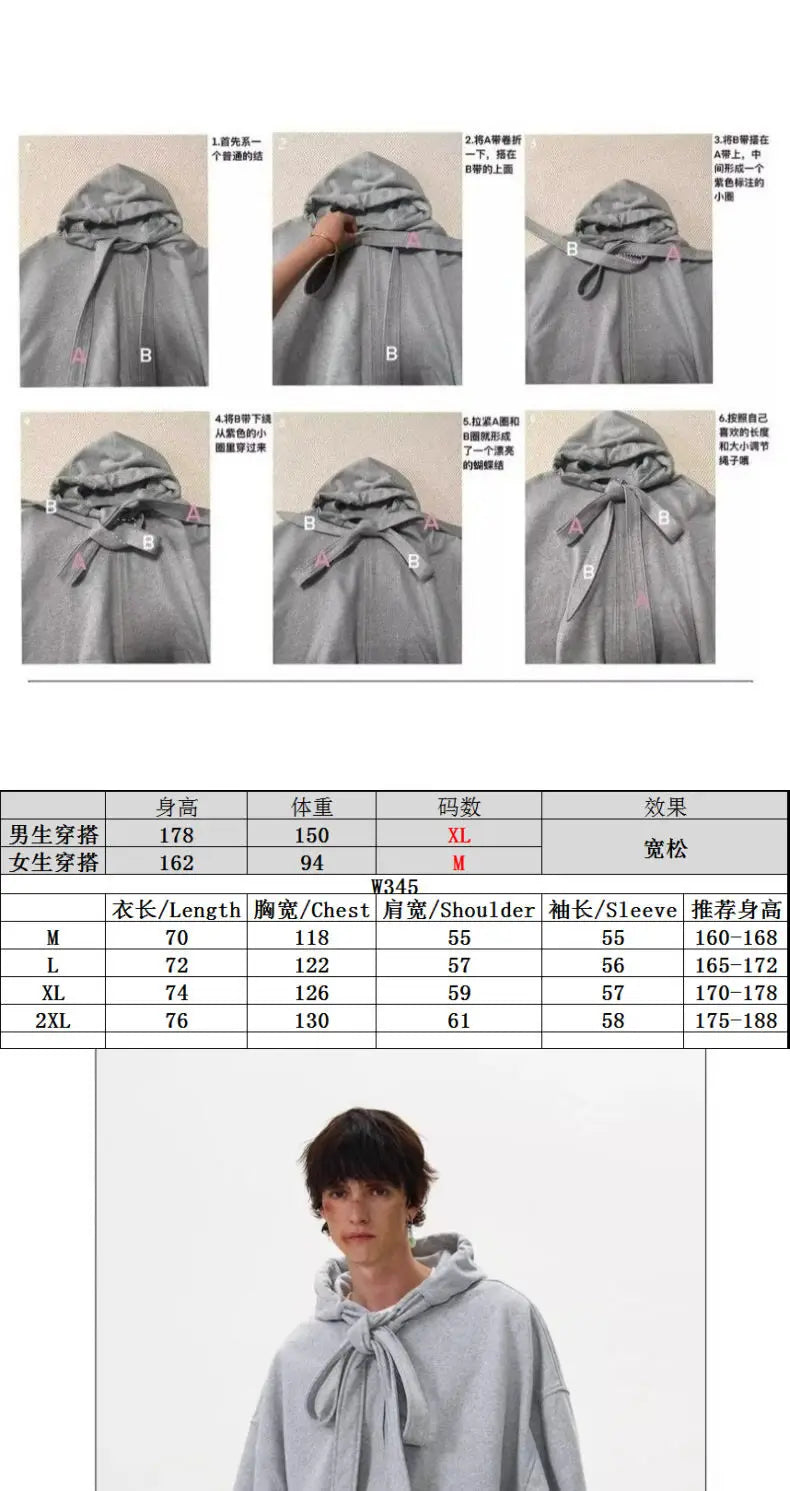 American solid strap design hooded sweatshirt cardigan men's autumn winter new coat couple tops loose versatile jacket voguable