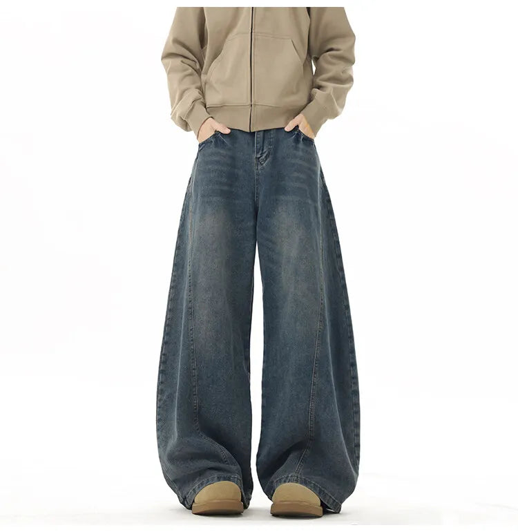 Wide Leg Jeans Men Denim Dark Blue Floor Sweeping Baggy Trousers Street Dance Hip Hop Unisex Urban Fashion Urban Streetwear voguable