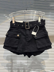 DEAT Fashion Simply Solid Color Belt Waist Shorts For Women 2023 Summer New Casual High Waist Mini Shorts Skirts Female 11XX5004 voguable