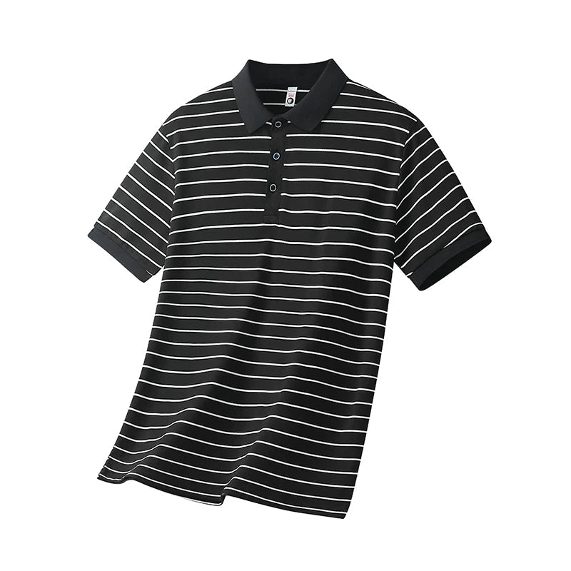 Voguable  Summer POLO Shirt New Men's Light Luxury Ice Silk Striped Lapel Business Style Casual Short Sleeves voguable