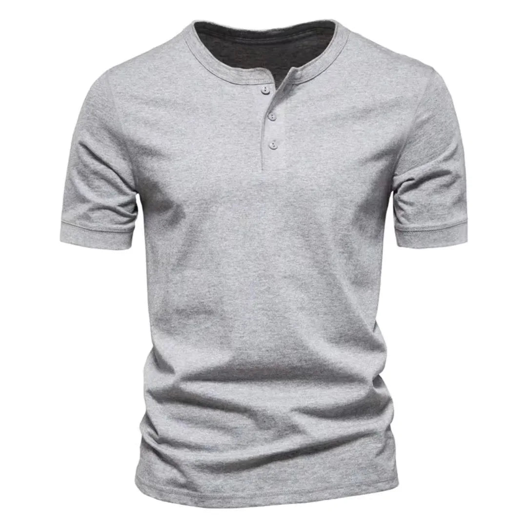 Summer Henley Collar T Shirt Men Casual Short Sleeve Solid Color Casual Mens Breathable Tops Tees Fashion Basic T-Shirt for Man voguable