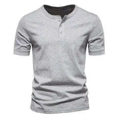 Summer Henley Collar T Shirt Men Casual Short Sleeve Solid Color Casual Mens Breathable Tops Tees Fashion Basic T-Shirt for Man voguable