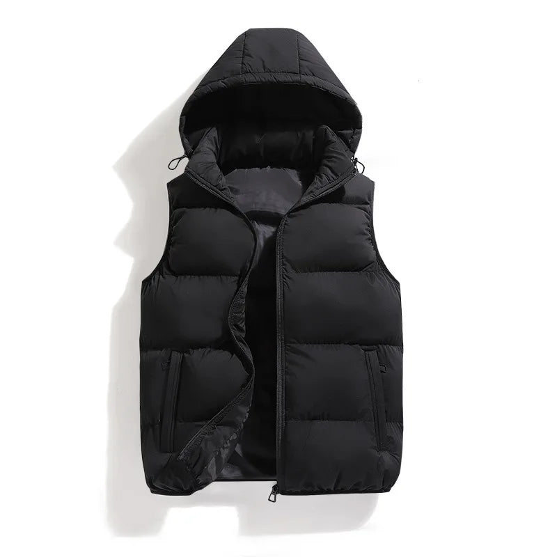 Autumn Winter Men's Vest Jacket Waterproof Warm Sleeveless Vests Men Jacket Fashion Hooded Casual Vest Mens Thicken Waistcoat voguable