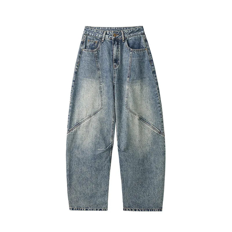 Mens Relaxed Fit Wide Leg Jeans Patchwork Design Floor Length Baggy Streetwear Casual Denim Pants 2025 Trendy Loose Trousers voguable