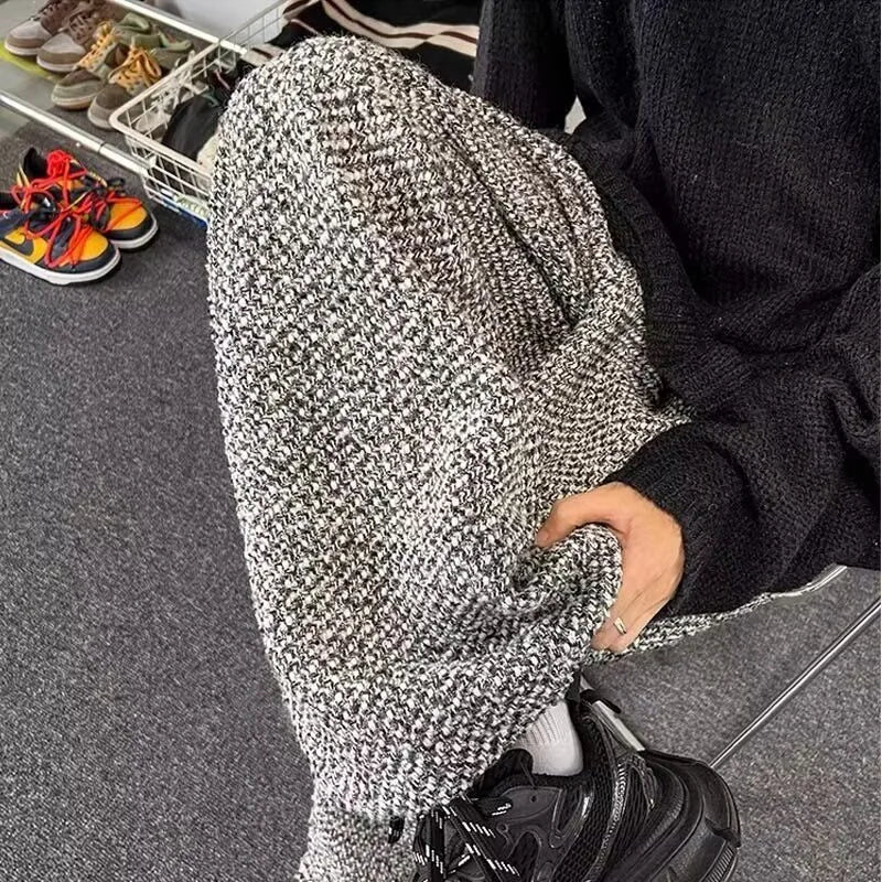 Voguable  Tweed Style Men's Casual Pants Loose Fit American Style Fashion Brand Spring Season Straight Leg Bell Bottoms voguable