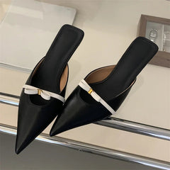 Voguable  Spring Design Style Butterfly-knot Woman Slippers Fashion Low Thin Heels Pointed Toe Shallow Ladies Mules Shoes voguable