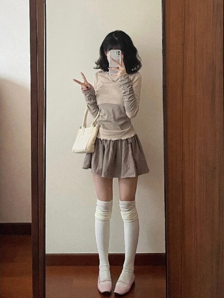 Voguable Elegant Casual Outwear 2 Piece Skirt Set Woman Slim Bodycon Knitted Blouse + Sweet Y2k Mini Skirt Suit 2024 Spring Chic voguable