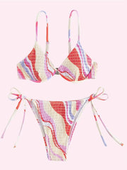 Voguable Sexy Brozing Bikinis Sets Women Luxury Striped Underwire Red Tie Dye Micro Swimsuit 2024 Bathing Suit Tie Side Thong Swimwear voguable