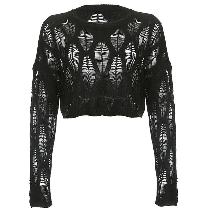 ITOOLIN Women Hole Hollow Out Y2K T-shirts Batwing Sleeve Knitted Shirt For Women Loose Streetwear Tops Spring Autumn 2024 voguable