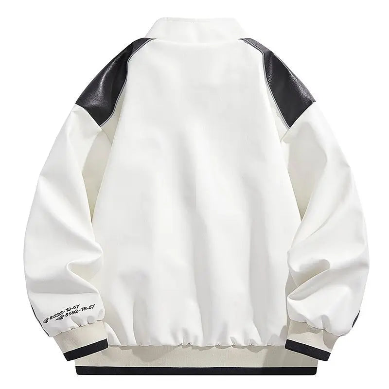 Hip Hop Racing Jacket Handsome Embroidered Stand Collar Hip-hop Letter Splicing Boys' Jacket Motorcycle Leather Baseball Uniform voguable