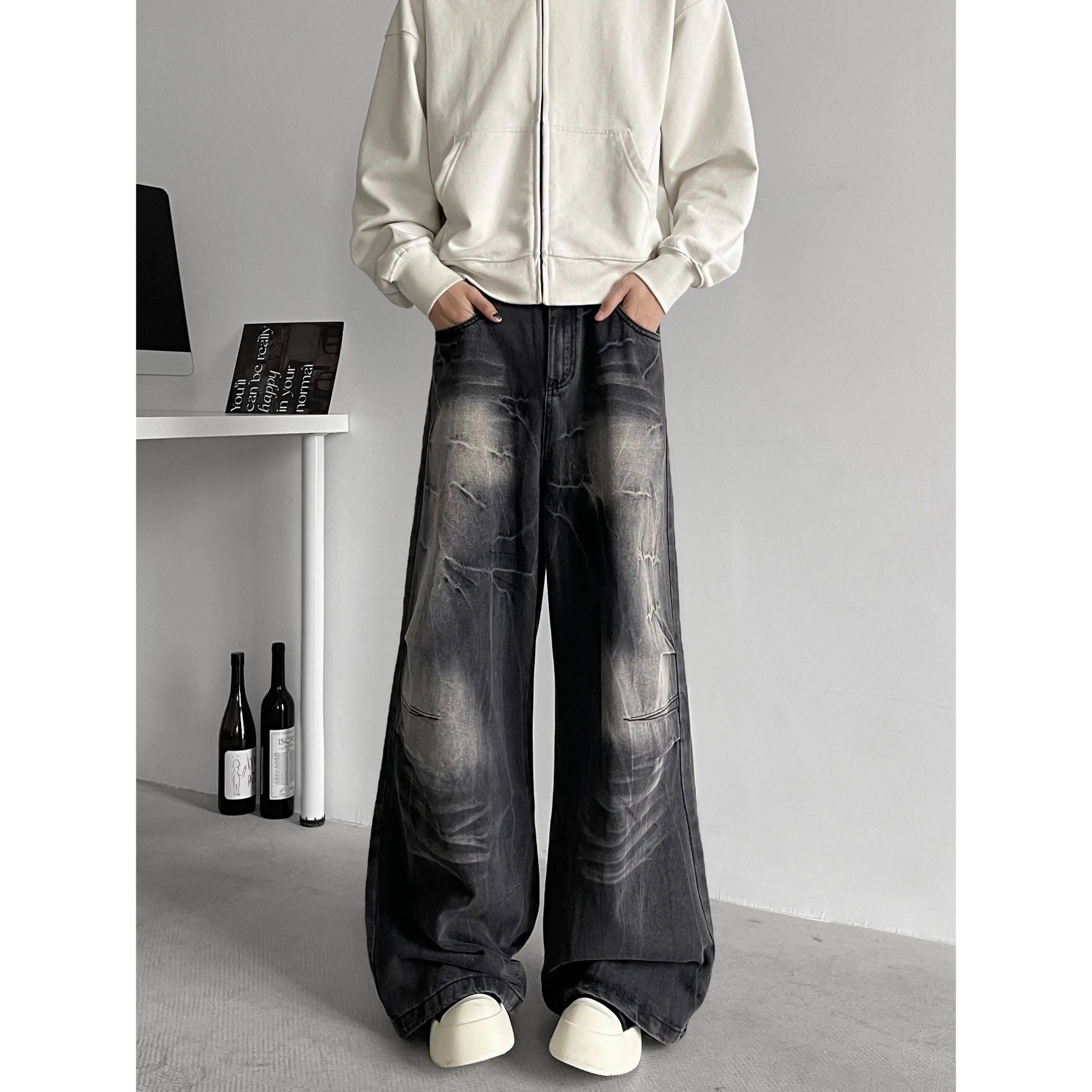 Jeans Men baggy Wide Leg Washed Marble Jeans Vintage Comfort Denim Pant Relaxed Fit Casual Trousers Trend Streetwear Urban Style voguable