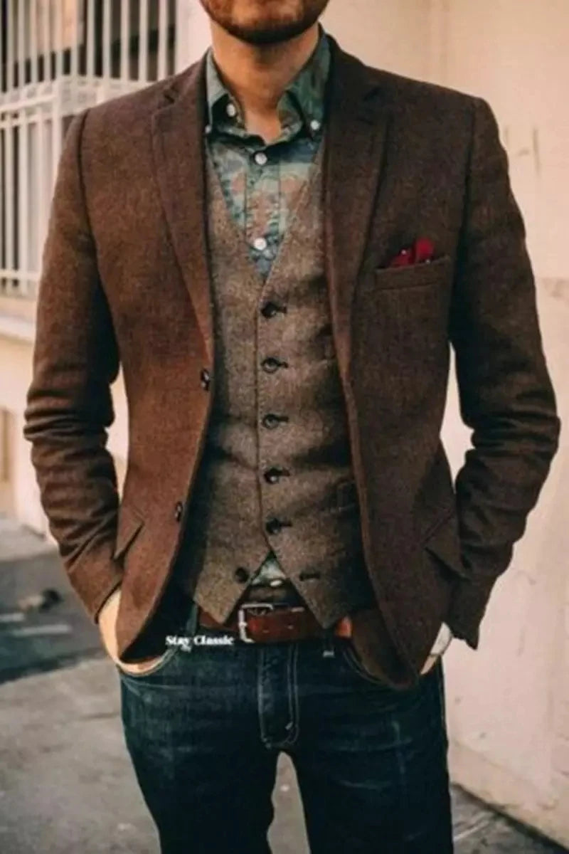 Voguable Man Suits Tweed Groom Tuxedos Wedding Dress Prom Dresses Evening Dress Peaky Blinders Groom Wear Two Pieces (Jacket+Vest) voguable