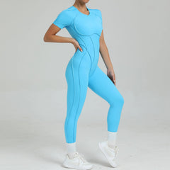 Voguable  Women's One-Piece Suit Zipper Short Sleeve Gym Push Up Workout Clothes Fitness Short Bodysuit Sportswear Jumpsuits voguable