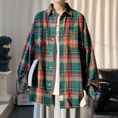 Voguable Harajuku Long Sleeve Plaid Shirts Men Big Size M-5XL Autumn Chic Loose Vintage High Street All-match Gentleman Camisa voguable