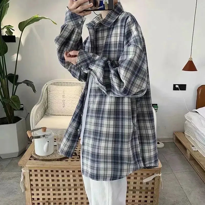 Spring Autumn New Fashion Turn-down Collar Long Sleeve Plaid Blouse Men's Clothing Korean All-match Simplicity Button Y2K Shirts voguable