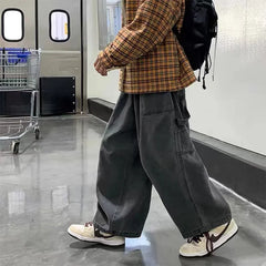Streetwear  multi-pocket jeans cargo pantsLoose Plus Size Wide Leg Pants Japanese Harajuku Casual Denim Pants Men Clothing voguable