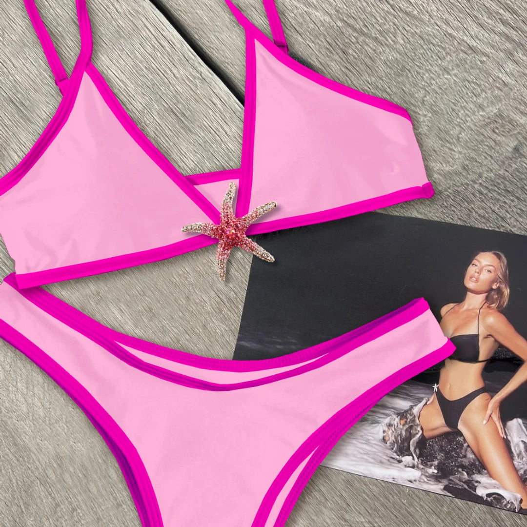 Shiny Star Bikinis Sexy Women Swimsuit Female Swimwear Bandeau Biquini Thong Triangle Swimming Suits Halter Bodysuit Beachwear voguable