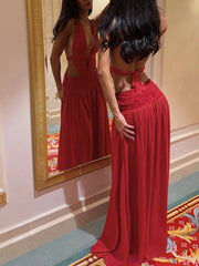 Voguable  Elegant Birthday Party Dress Women Sexy Classic Backless Halter Ruched Bandages Deep V-Neck Sleeveless Club Bodycon voguable