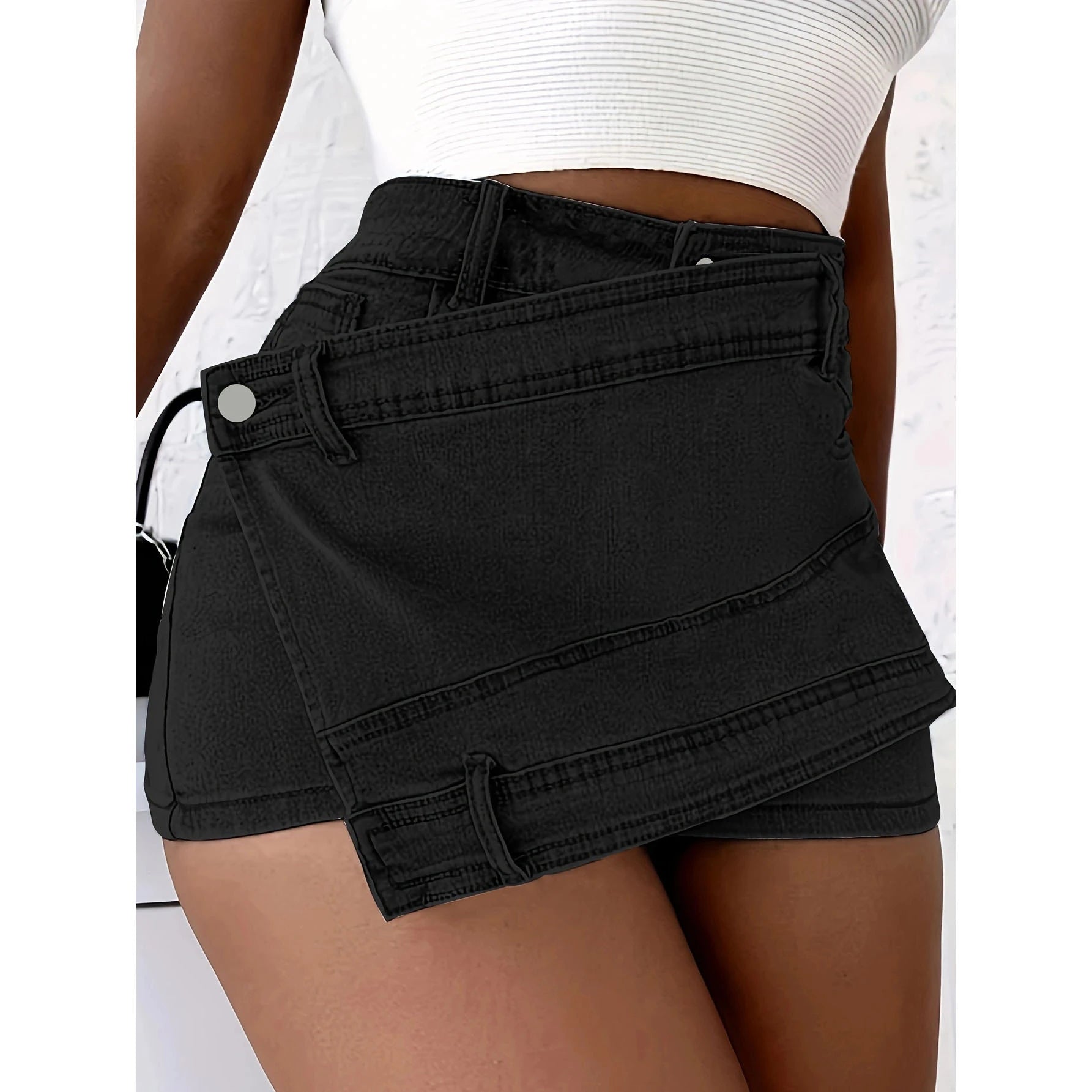 Voguable  Fashion Irregular Splicing Women's Denim Shorts Summer High Waisted A-line Jean Skirt Shorts Woman Slim Washed Blue Cowboy Pants voguable