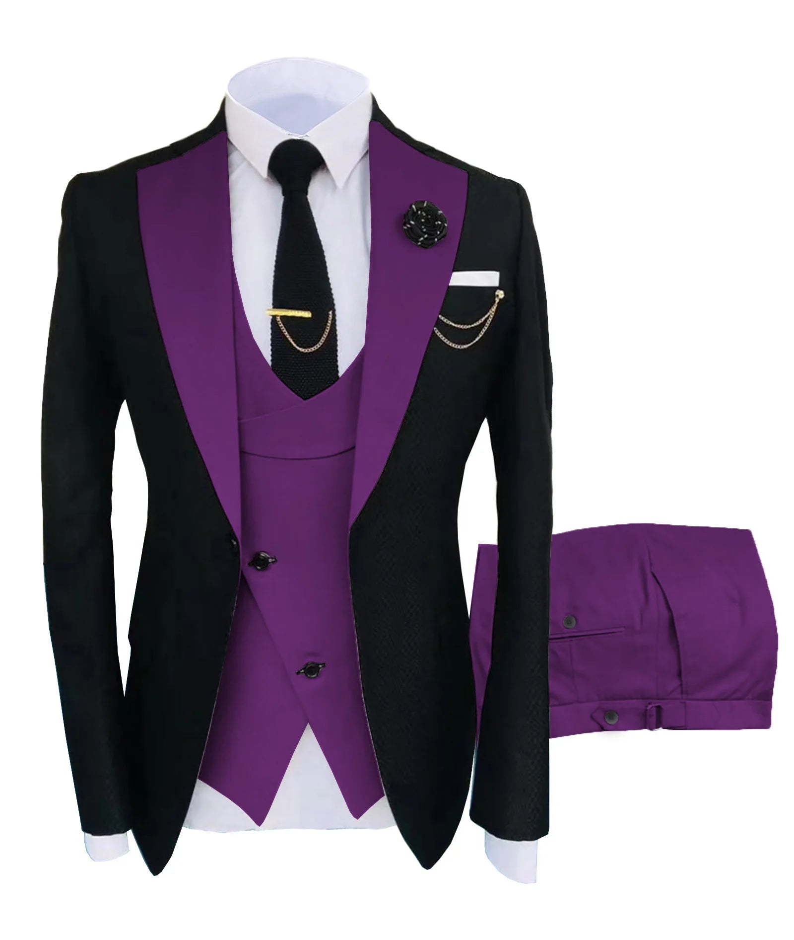 Voguable  Formal Elegant Men Suit Slim Fit 3 Piece Blazer Vest Pants Sets Tuxedo Set for Wedding Notched Lapel Men Suit voguable