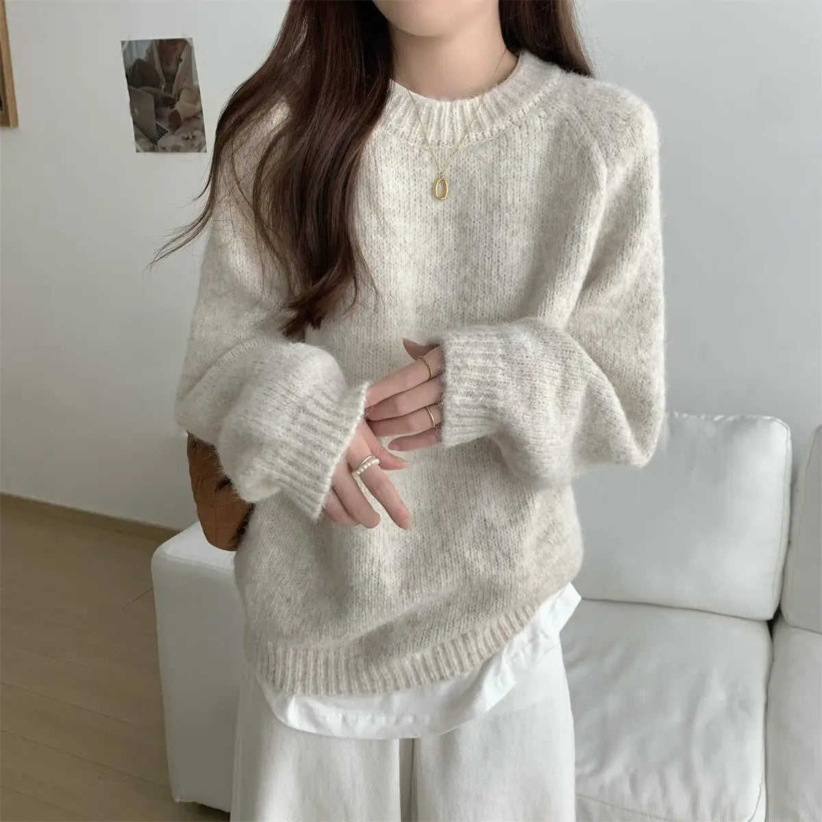 Simplicity Casual Autumn Winter New Women Sweater Korean Fashion Lazy Wind Solid O-Neck Loose Long Sleeve Pullovers Knitted Tops voguable