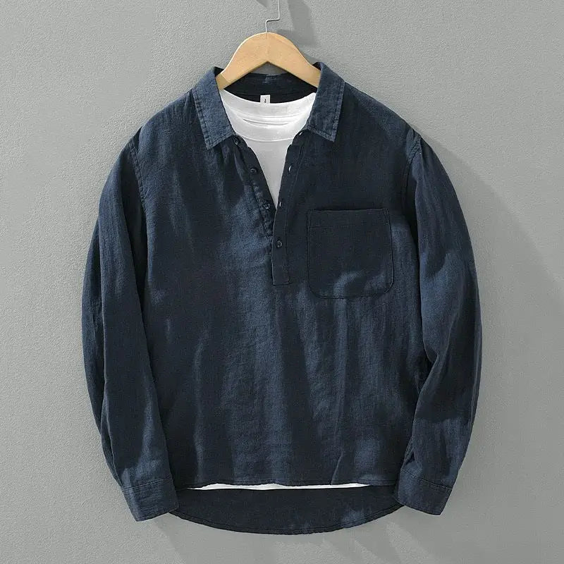 Japanese Retro Long-sleeved Linen Shirt Men's Summer New Loose Pullover Square Collar Shirt Casual Cotton Linen Top Aesthetic voguable