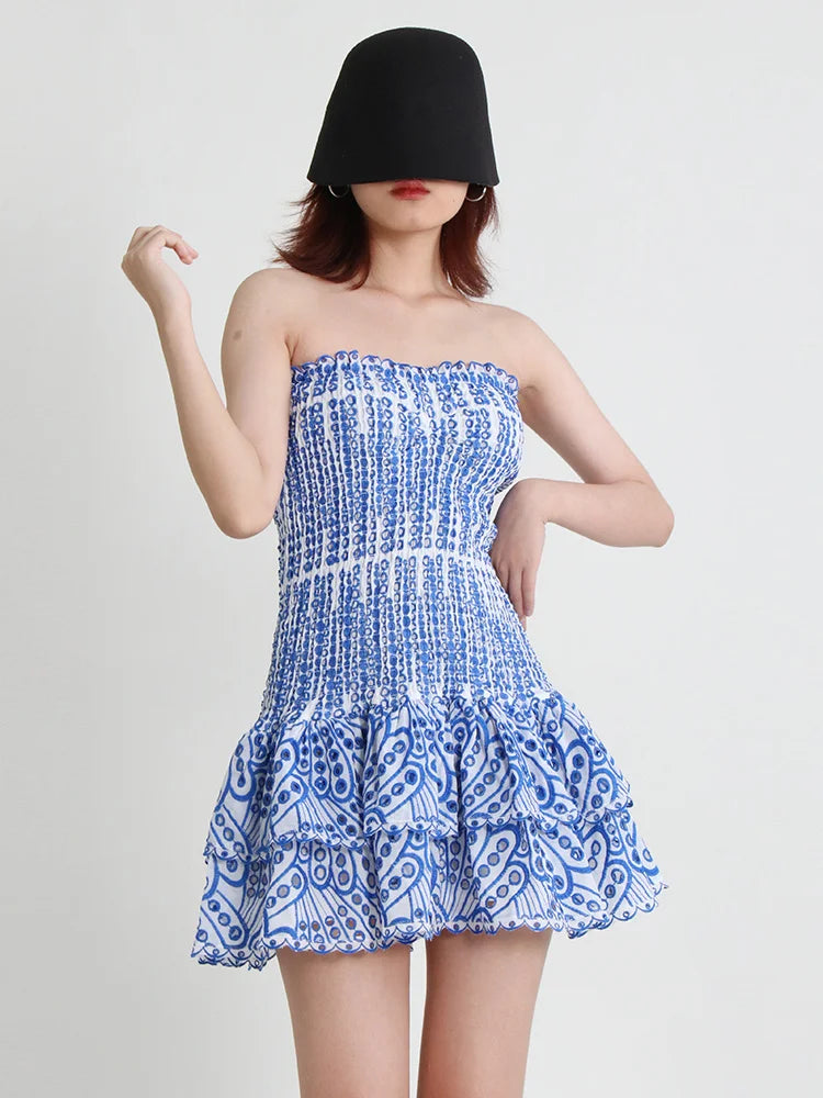 Cut Out Layered Hem Sexy Dress For Women Strapless Sleeveless Off Shoulder High Waist Mini Dresses Female Clothing voguable