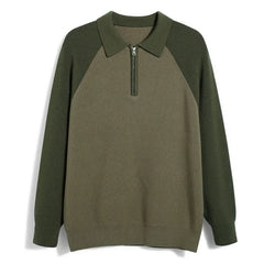 New American Chic Men Polo Sweater Luxury Trendy Business Zip-up Knit Solid Color Pullover Leisure Slim-fit Long Sleeve Knitwear voguable
