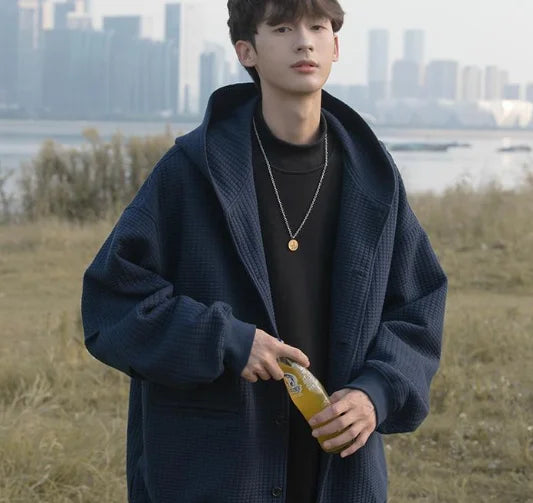 Voguable  High Quality Men's Waffle Sweatshirt Korea Version Hooded Couple Coat Ins Hop Thickened Harajuku Men Women Jacket Oversize M-3XL voguable