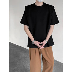 Summer T Shirt Men Fashion Black White Casual Short Sleeved T-shirt Men Streetwear Korean Loose Shoulder Pad T Shirt Mens Top voguable