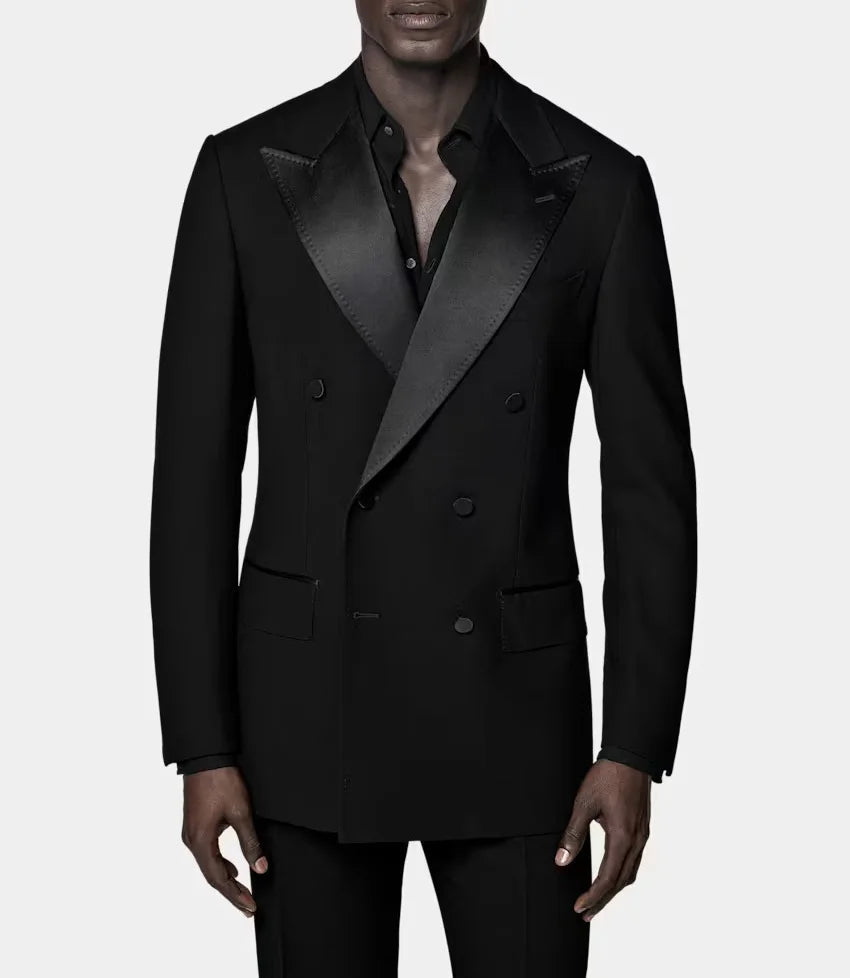 Voguable  Men Suits Double Breasted Spliced Collar Tailor-Made 2 Pieces Blazer Pants Formal Prom Wedding Groom Customized voguable